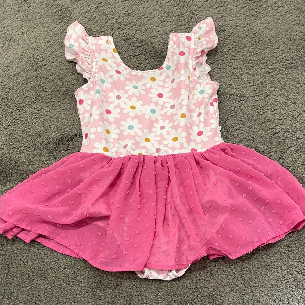 Pink Floral Ruffle Sleeve Leotard
